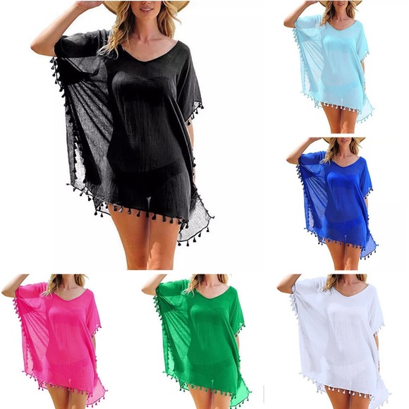 Swimsuit Cover Up with Tassels Green - Picture 6 of 6